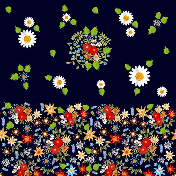 Frontera floral brillante con motivos españoles . — Archivo Imágenes Vectoriales
