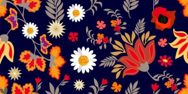 Çingene motifleri ile renkli çiçek sınır. 