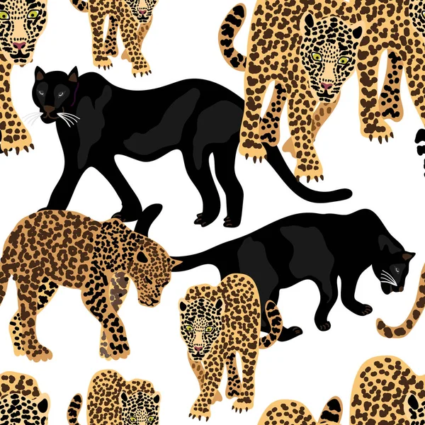 Seamless print with leopards, cougars. — Stock Vector