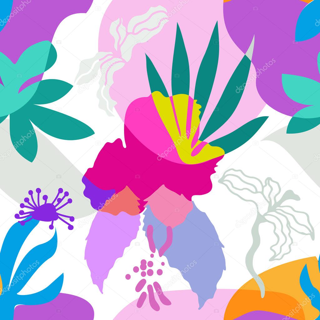 Vector pattern with stylized leaves and flowers. 