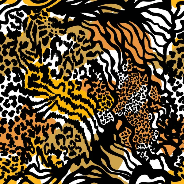 Impression animale sans couture avec des taches jaguar et des rayures de tigre . — Image vectorielle