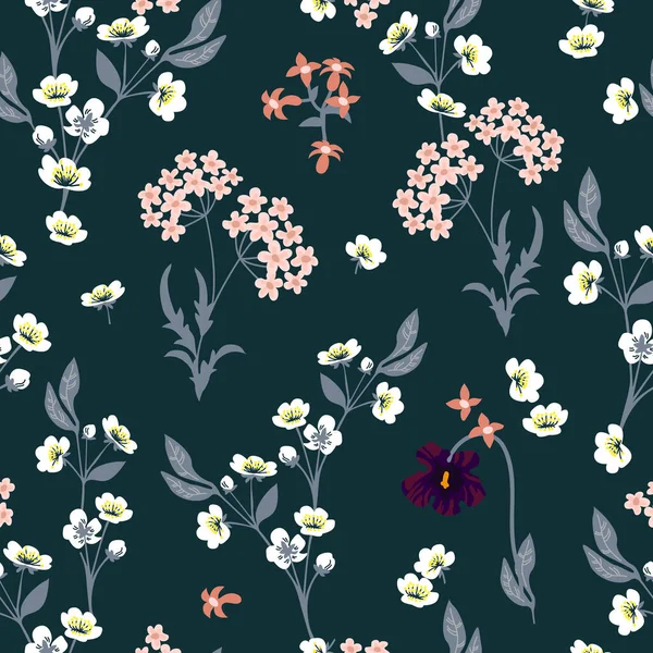 Naadloze print met bloemen en bloeiende kers. — Stockvector