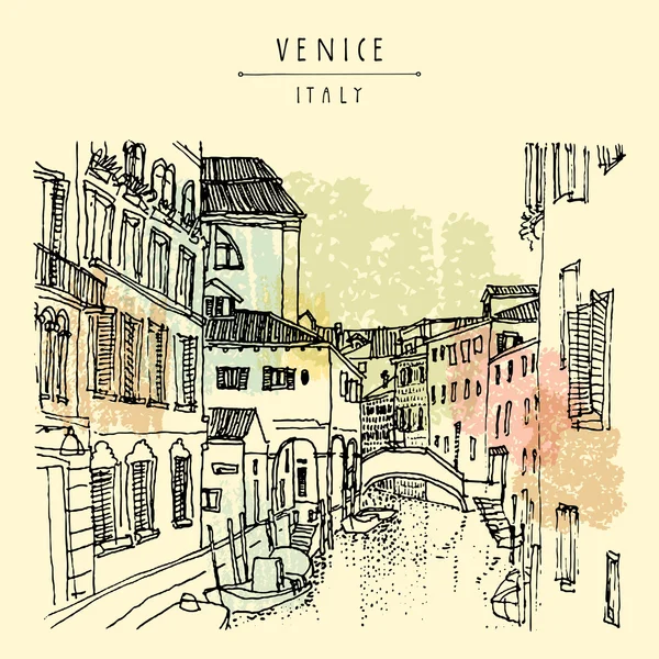 ヴェネツィアの手描き下ろしポストカード — ストックベクタ