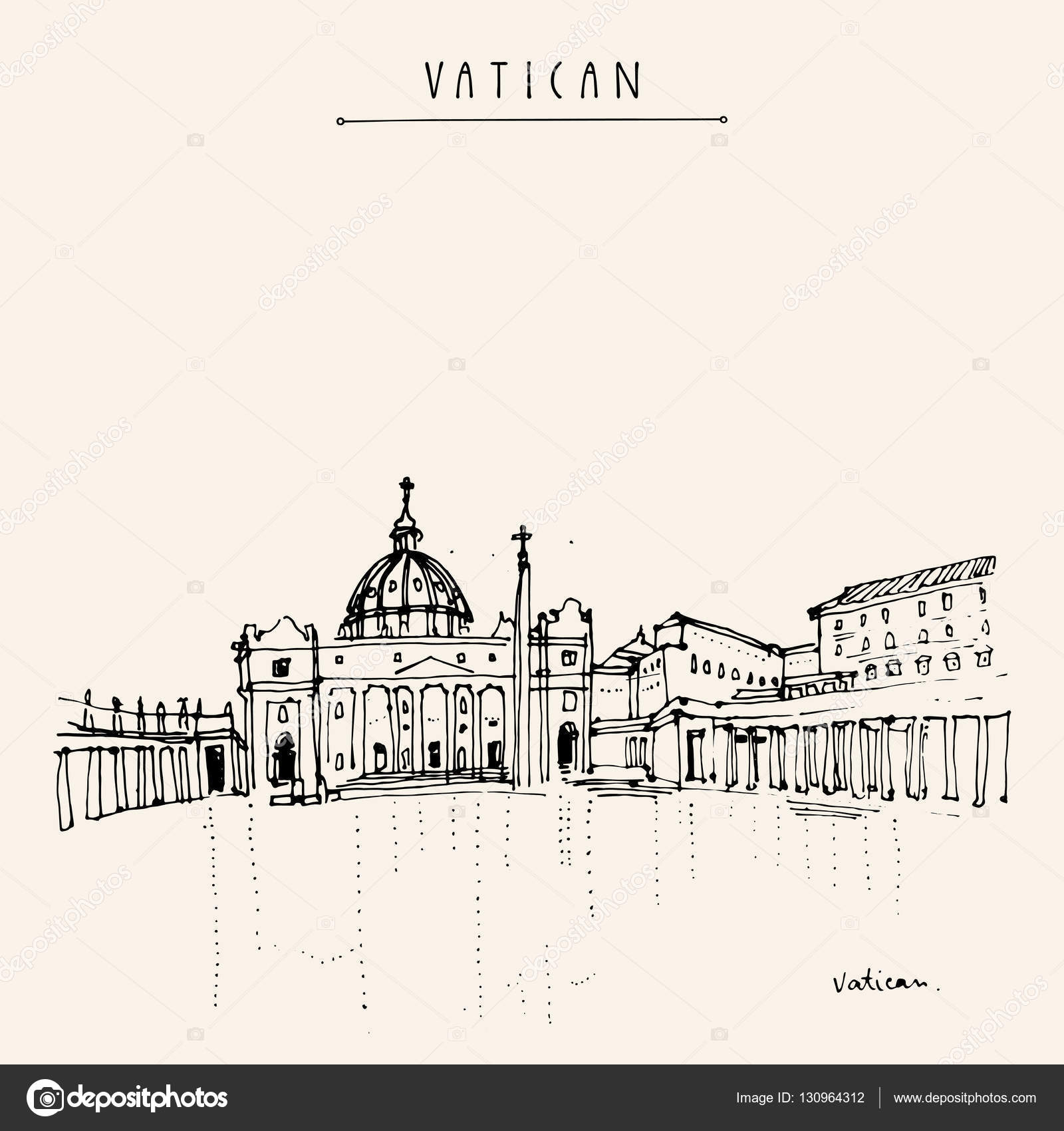 Cattedrale di San Pietro e Palazzo Apostolico nella citt  del Vaticano Europa Disegno a mano Schizzo di viaggio Cartolina d epoca turistica poster