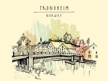 Riverside ve Trondheim, Norveç'te tarihi köprü 