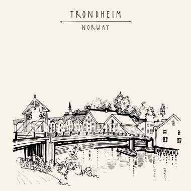 Riverside ve Trondheim, Norveç'te tarihi köprü 