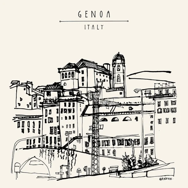 Genoa city view, Ligurië, Italië — Stockvector