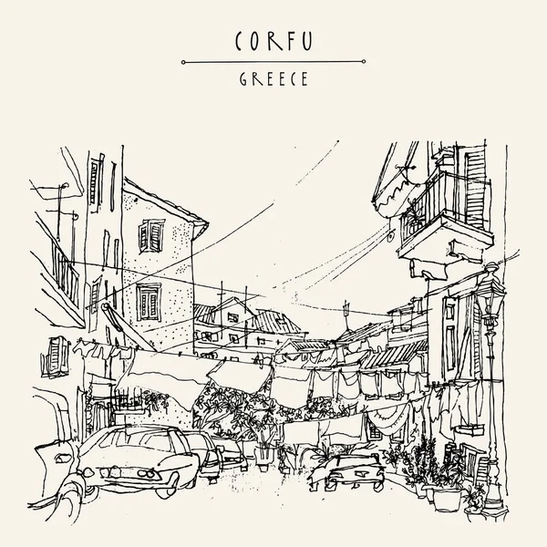 Street life of Corfu, Greece — Stock Vector