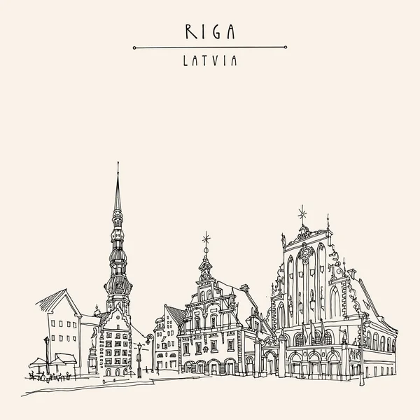 Place de la Vieille Ville, Riga, Lettonie — Image vectorielle