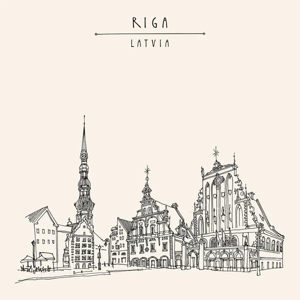 Plaza del casco antiguo, Riga, Letonia — Vector de stock