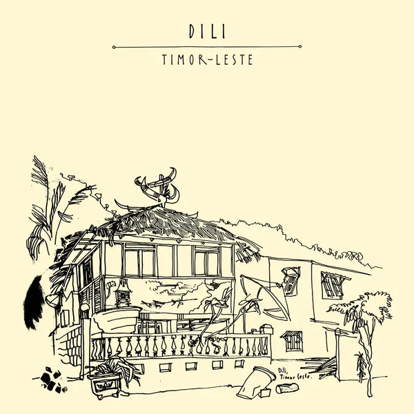 Maison traditionnelle à Dili, Timor oriental — Image vectorielle