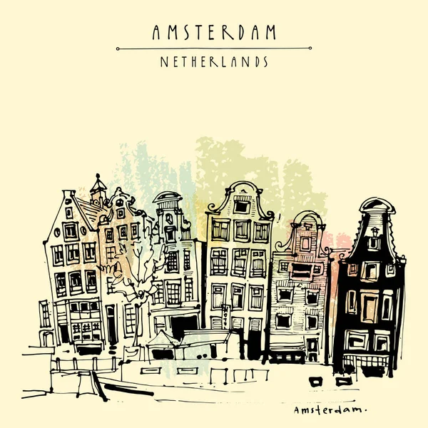 Amsterdam cartão turístico da cidade, Holanda — Vetor de Stock