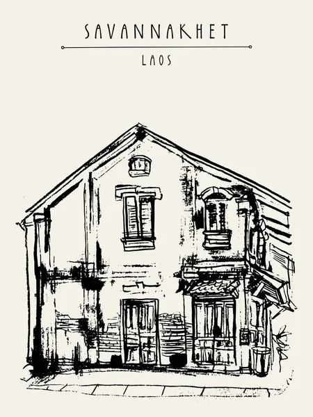 Ancien bâtiment français à Savannakhet, Laos — Image vectorielle