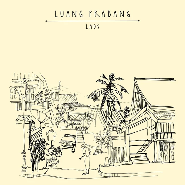 Calle de Luang Prabang, postal de Laos — Archivo Imágenes Vectoriales