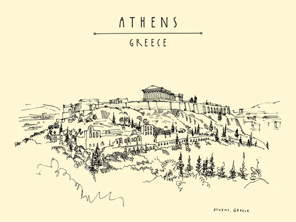 Tempio del Partenone e Acropoli ad Atene — Vettoriale Stock