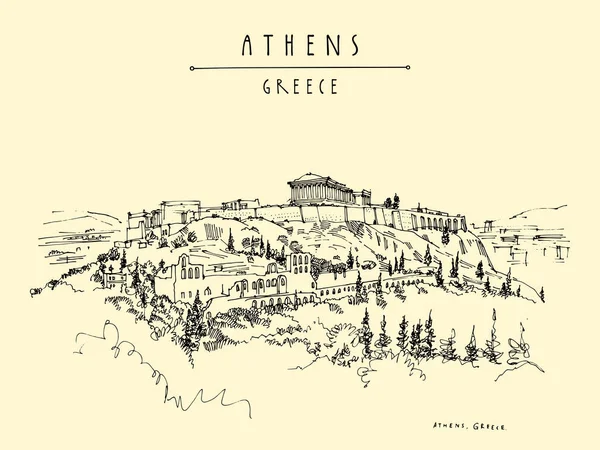 Parthenon-templet och Akropolis i Aten — Stock vektor