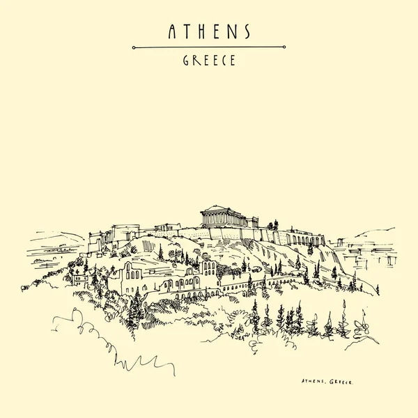 Templo y Acrópolis de Partenón en Atenas — Vector de stock