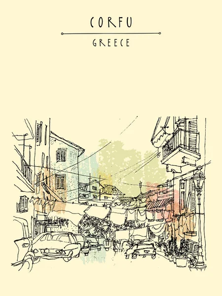 コルフ、ギリシャの街の生活 — ストックベクタ