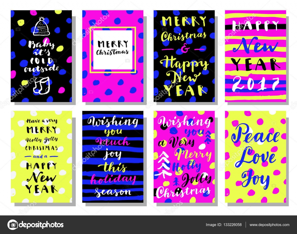 Set of Merry Christmas and Happy New Year hand drawn modern calligraphic cards — Vector by babayuka