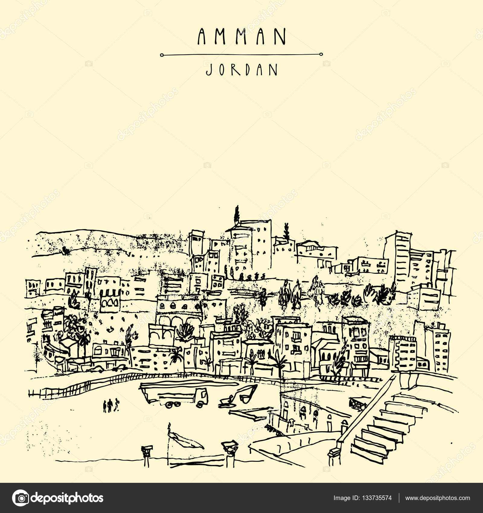 Postal turística con la capital de Ammán vector, gráfico vectorial © babayuka imagen 133735574