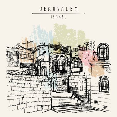 turist kartpostal ile eski şehir Jerusalem