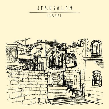 turist kartpostal ile eski şehir Jerusalem