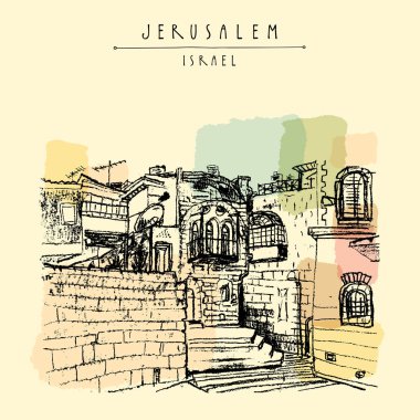 turist kartpostal ile eski şehir Jerusalem
