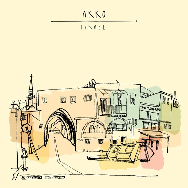 Tourist postcard with Akko — Stock Vector