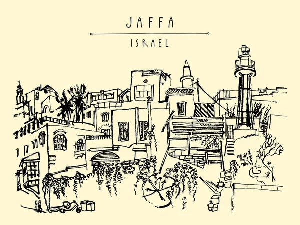 Cartão postal turístico com Jaffa — Vetor de Stock