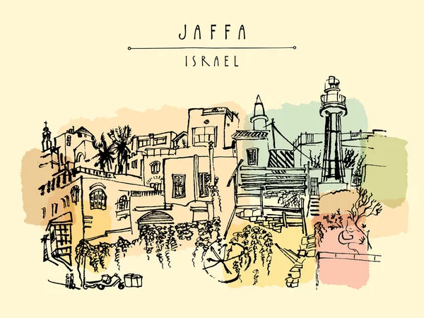 Toeristische ansichtkaart met Jaffa — Stockvector