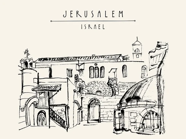 Turist vykort med Jerusalem — Stock vektor