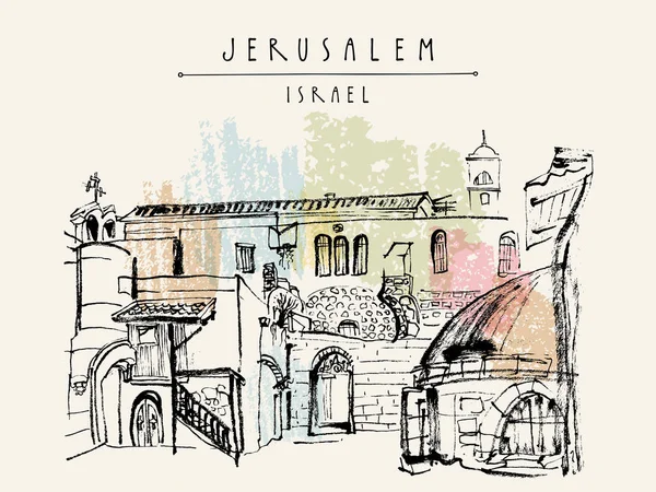 Postal turística con Jerusalén — Vector de stock