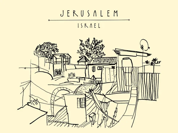 Toeristische ansichtkaart met daken in Jeruzalem — Stockvector