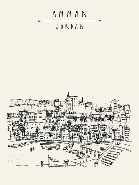 Carte postale touristique avec Capitale d'Amman — Image vectorielle