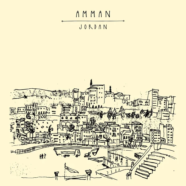 Cartão postal turístico com capital de Amã — Vetor de Stock