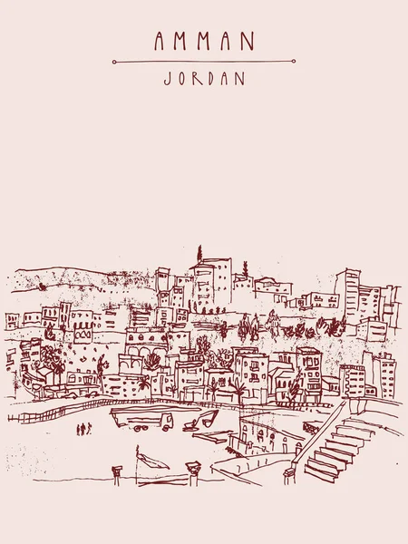 Turist kartpostal başkenti Amman şehir ile — Stok Vektör
