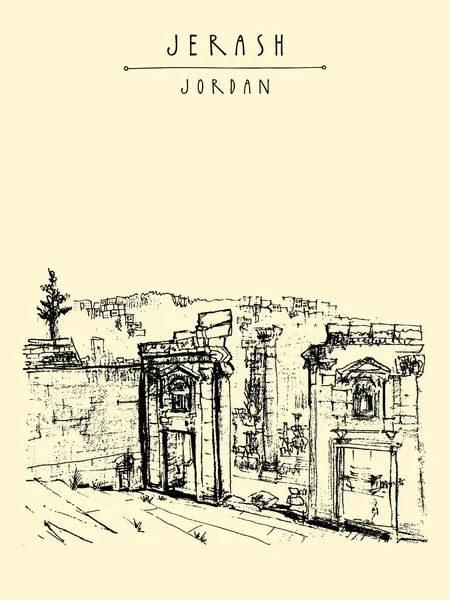 Cartolina turistica con città antica Jerash — Vettoriale Stock