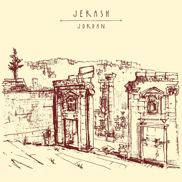 Tourist postcard with Ancient city Jerash — Stock Vector