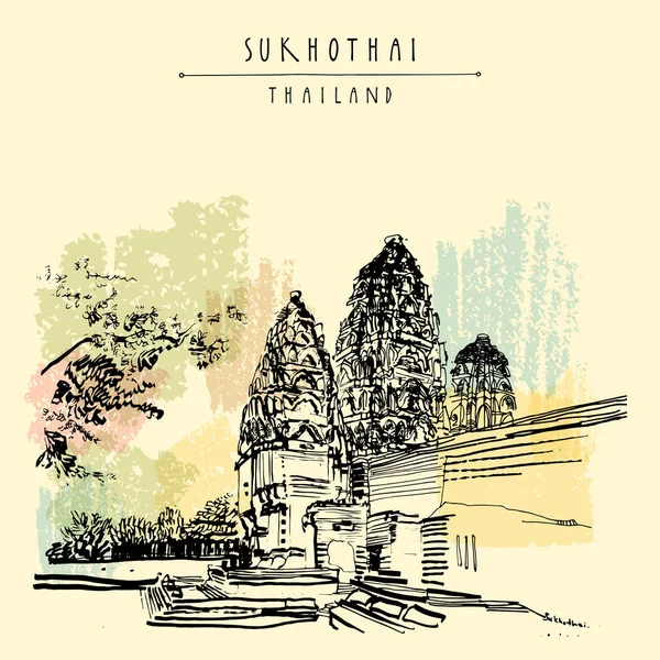 Wat Si Sawai di Taman Sukhothai - Stok Vektor