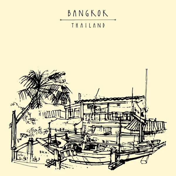 Antiguas casas tradicionales en Bangkok — Vector de stock