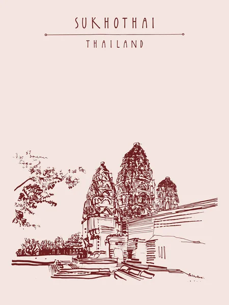 Wat Si Sawai en el Parque Sukhothai — Vector de stock