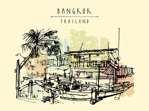 Old traditional houses in Bangkok — Stock Vector