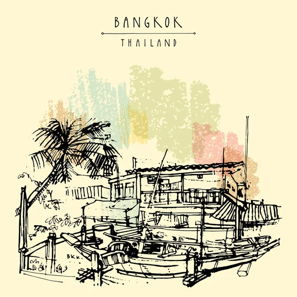 Vecchie case tradizionali a Bangkok — Vettoriale Stock
