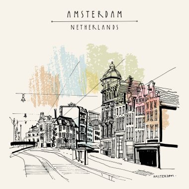 Amsterdam ile Vintage kartpostal