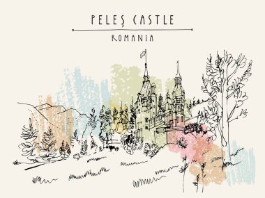 postcard with Peles castle clipart