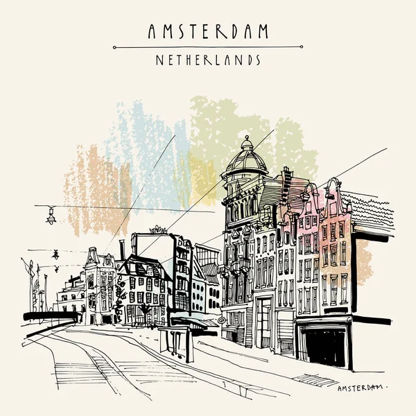 Vintage ansichtkaart met Amsterdam — Stockvector