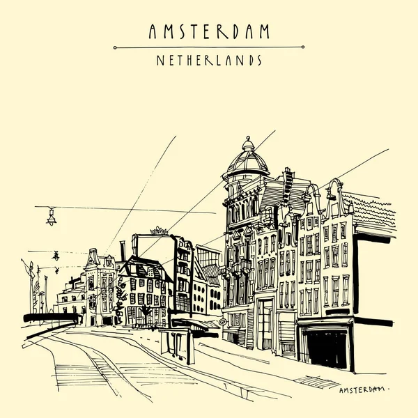 Postal vintage con Amsterdam — Vector de stock