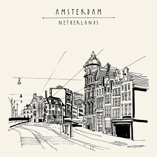 Cartolina vintage con Amsterdam — Vettoriale Stock