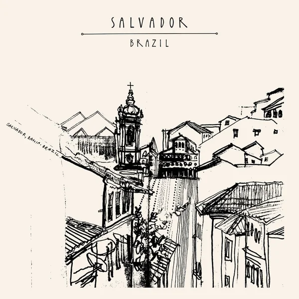 Ansichtkaart met gebouwen in Salvador — Stockvector