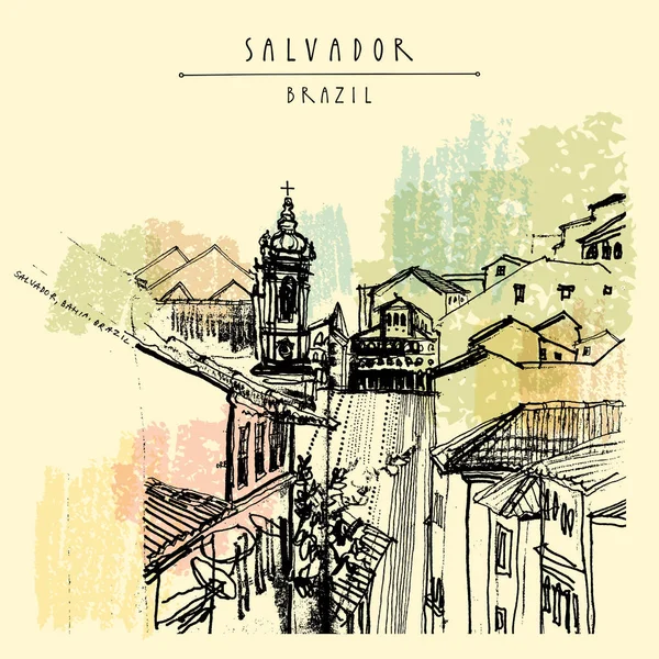 Postcard with buildings in Salvador — Stock Vector